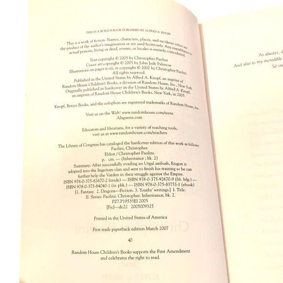 Eldest Book 2 Inheritance Cycle Series Christopher Paolini Paperback 1st ED - Picture 4 of 8